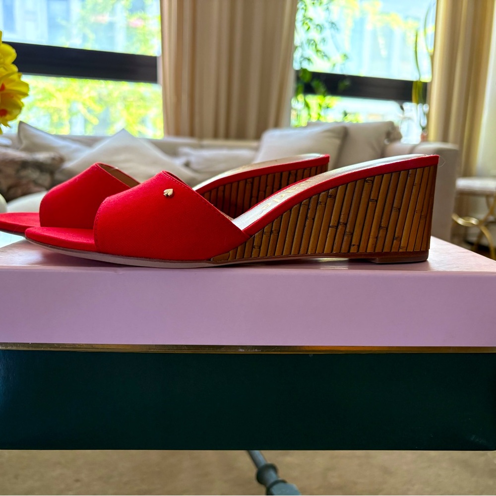 Brand new in Box! Kate Spade Red Meena Wedge Slide Sandals, size 7.5